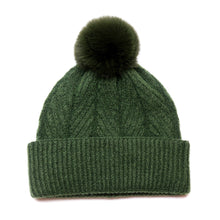 Load image into Gallery viewer, Charlotte herringbone bobble hat - moss green