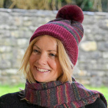 Load image into Gallery viewer, Finola fair isle bobble hat - wine & teal