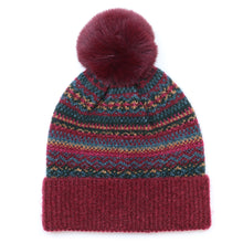 Load image into Gallery viewer, Finola fair isle bobble hat - wine & teal