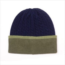 Load image into Gallery viewer, Matty cable beanie hat - navy with khaki turn-up