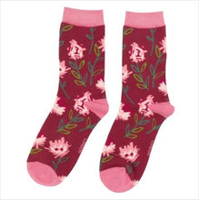 Load image into Gallery viewer, Abstract floral socks - dark red