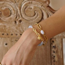 Load image into Gallery viewer, Blue agate seashell charm necklace - gold