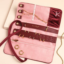 Load image into Gallery viewer, Bow embroidered velvet jewellery roll - burgundy