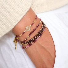 Load image into Gallery viewer, Cassia gold & garnet stretch gemstone bracelet