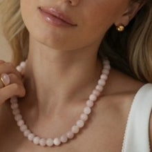 Load image into Gallery viewer, Chunky pink gemstone T-bar necklace - gold