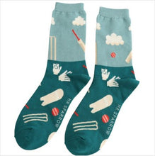 Load image into Gallery viewer, Cricket scene socks - teal