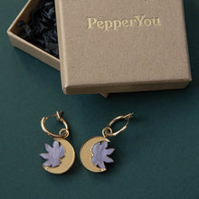Load image into Gallery viewer, Daydream sun & moon hoop earrings - merlot red & gold