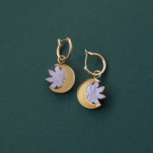 Load image into Gallery viewer, Daydream sun & moon hoop earrings - merlot red & gold