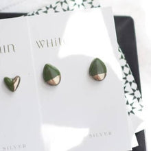 Load image into Gallery viewer, Dark green teardrop shape ceramic studs