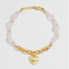 Load image into Gallery viewer, Heart charm gemstone bracelet - pink