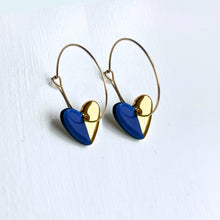 Load image into Gallery viewer, Hoop earrings with spotty heart charms - gold