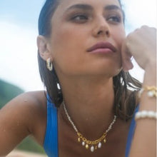 Load image into Gallery viewer, Pearl & molten double illusion hoop earrings