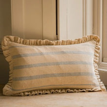 Load image into Gallery viewer, Stripe ruffle cushion - denim