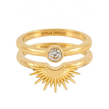 Load image into Gallery viewer, Sunburst ring & cubic zirconia solitaire stacking ring set