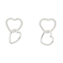 Load image into Gallery viewer, Textured heart chain stud earrings - silver