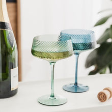 Load image into Gallery viewer, Twist champagne coupes - set of 2 - blue/green
