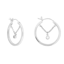 Load image into Gallery viewer, White gem chain hoop earrings - silver