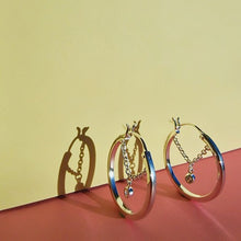 Load image into Gallery viewer, White gem chain hoop earrings - silver