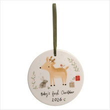 Load image into Gallery viewer, Xmas dec - baby's 1st Christmas reindeer & rabbit ceramic dec