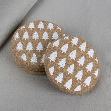 Load image into Gallery viewer, Festive trees (white) cork coaster or placemat