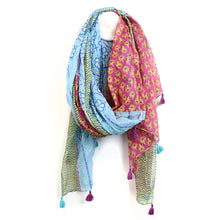 Load image into Gallery viewer, Multi block print scarf - blue, red &amp; green

