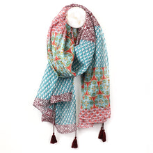 Load image into Gallery viewer, Multi print scarf - red &amp; blue
