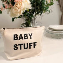 Load image into Gallery viewer, Large pouch - beige with black letters - baby stuff
