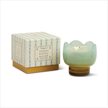 Load image into Gallery viewer, Tulip glass candle - orange &amp; blue - garden &amp; grove
