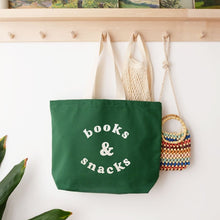 Load image into Gallery viewer, Books &amp; snacks tote bag - various colours
