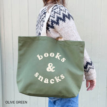 Load image into Gallery viewer, Books &amp; snacks tote bag - various colours
