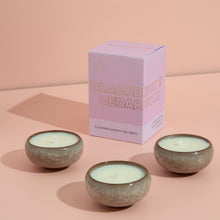 Load image into Gallery viewer, Contemporary kiln tea lights - blackberry &amp; cedarwood
