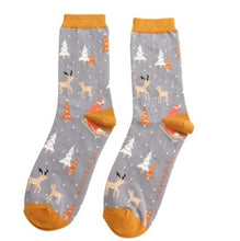 Load image into Gallery viewer, Festive reindeer &amp; foxes socks - grey
