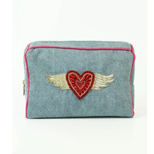 Load image into Gallery viewer, Flying heart denim make-up bag
