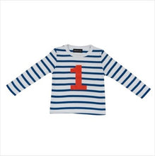 Load image into Gallery viewer, French blue &amp; white breton striped number T-shirt
