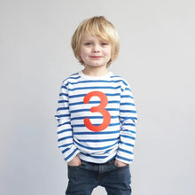Load image into Gallery viewer, French blue &amp; white breton striped number T-shirt
