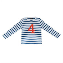 Load image into Gallery viewer, French blue &amp; white breton striped number T-shirt
