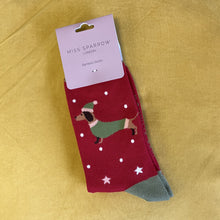 Load image into Gallery viewer, Festive sausage dogs socks
