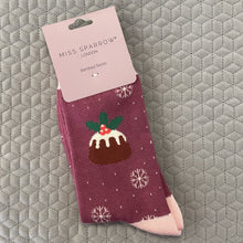 Load image into Gallery viewer, Christmas pudding socks - berry
