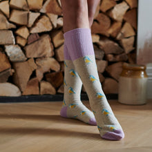 Load image into Gallery viewer, Lambswool knee socks - blue tit - oat &amp; lilac
