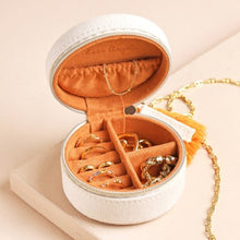 Load image into Gallery viewer, Round travel case - embroidered leaves
