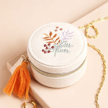 Load image into Gallery viewer, Round travel case - embroidered leaves
