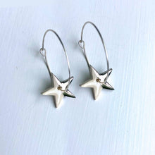 Load image into Gallery viewer, Hoop earrings with white star charms - silver
