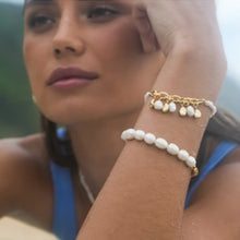 Load image into Gallery viewer, Pearl &amp; molten double illusion hoop earrings
