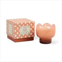 Load image into Gallery viewer, Tulip glass candle - orange &amp; blue - garden &amp; grove
