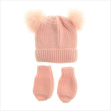 Load image into Gallery viewer, Bobble hat &amp; mittens set - pink
