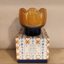 Load image into Gallery viewer, Tulip glass candle - orange &amp; blue - garden &amp; grove
