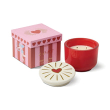 Load image into Gallery viewer, Red glass candle w/ heart lid - wild fig &amp; rose
