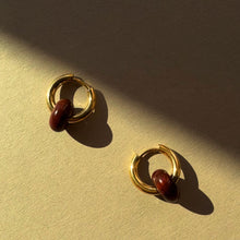 Load image into Gallery viewer, Red jasper hoop earrings - gold
