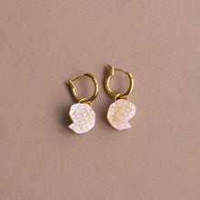 Load image into Gallery viewer, Shell hoop earrings - pearly mint - gold
