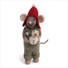 Load image into Gallery viewer, Grey boy mouse with snowman - small
